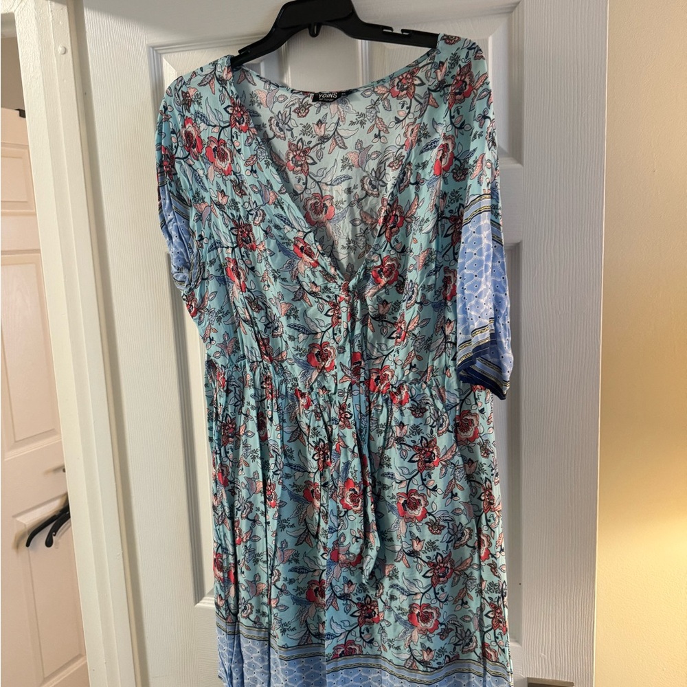 YOINS Blue and Red Flutter Sleeve Midi Sundress
